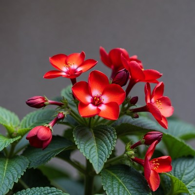 Red Hibiscus Flowers on Green Leaves