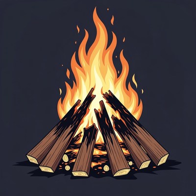 Campfire Burning on Dark Background