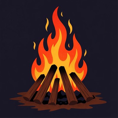 Campfire Burning with Logs