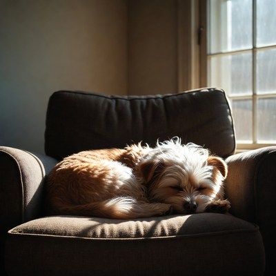Sleeping dog on armchair