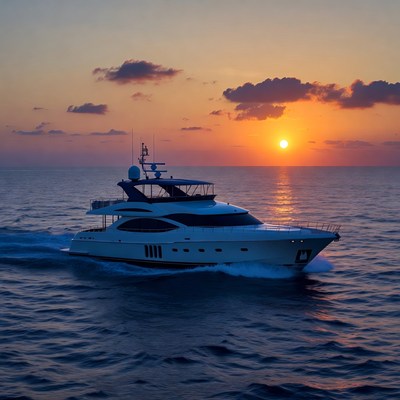 Luxury Yacht Cruising at Sunset
