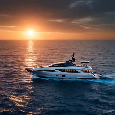 Luxury Yacht Cruising at Sunset
