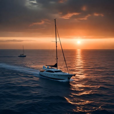 White Sailboat at Sunset