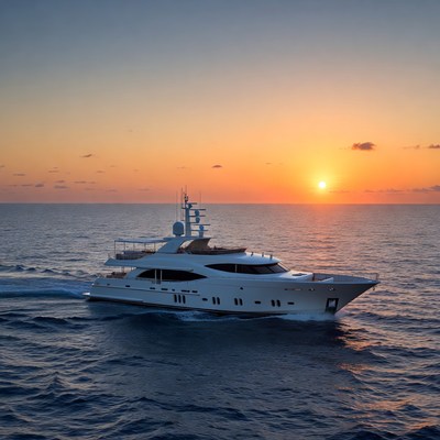 White luxury yacht at sunset
