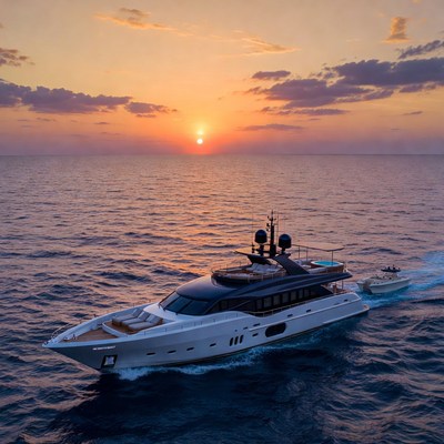 Luxury Yacht Cruising at Sunset