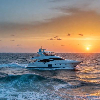 White luxury yacht at sunset