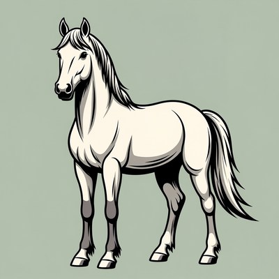 White Horse Standing Illustration