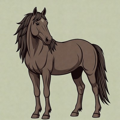 Brown horse illustration standing