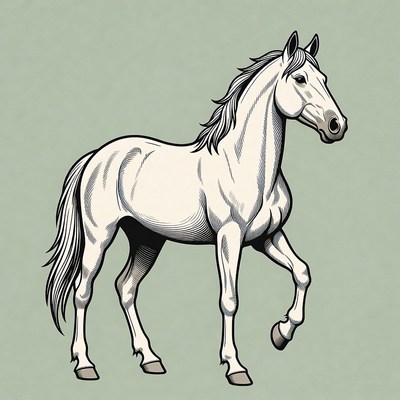 White horse walking illustration