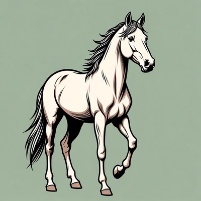 White horse illustration galloping