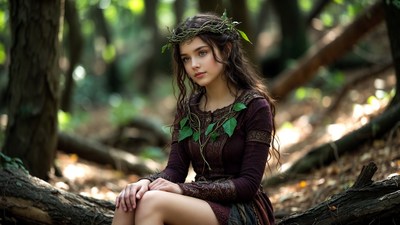 Forest fairy woman with leaf crown