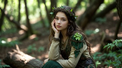 Forest fairy woman with leaf crown