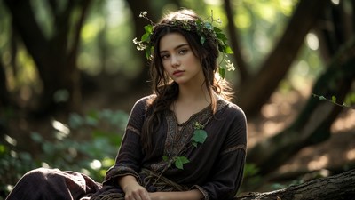 Woman with Ivy Crown in Forest