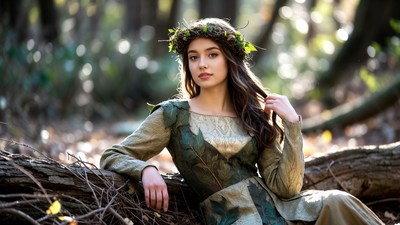 Young woman in forest fairy gown
