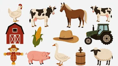 Farm Animals and Objects Clipart