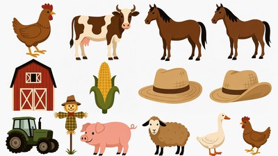 Farm Animals and Tractor Clipart