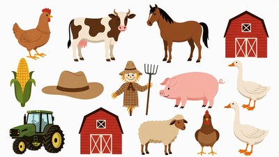 Farm Animals Scarecrow Clipart Illustration