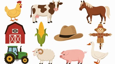 Farm Animals and Tractor Clipart