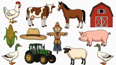Farm Animals Clipart Illustration