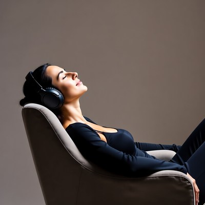 Woman relaxing with headphones on chair