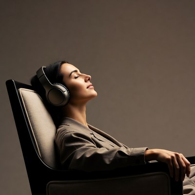 Asian woman relaxing with headphones