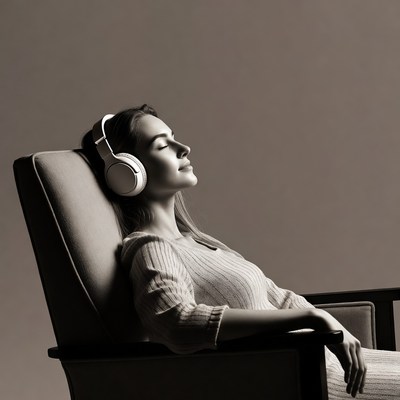 Woman relaxing with headphones in chair