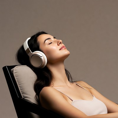 Woman relaxing with headphones in chair