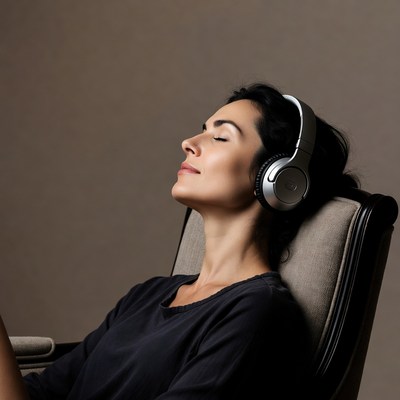 Woman relaxing with headphones in chair