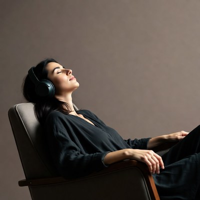 Woman relaxing with headphones in chair