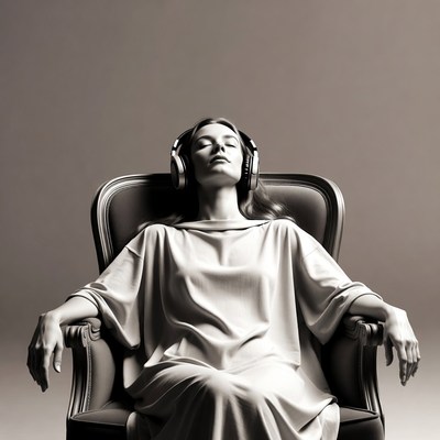 Woman relaxing with headphones in chair