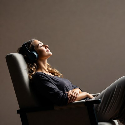 Woman relaxing in chair with headphones
