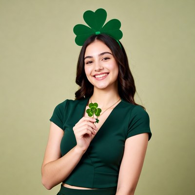 Girl wearing shamrock headband necklace