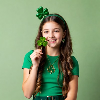 Girl holding shamrock St. Patrick's Day