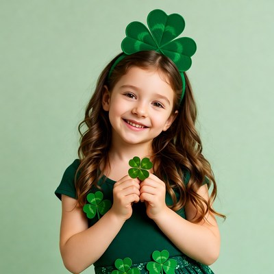 Girl holding shamrock with shamrock crown