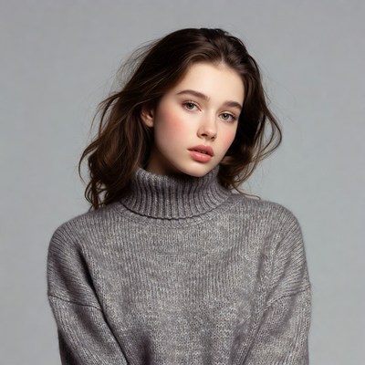 Young woman in gray turtleneck sweater