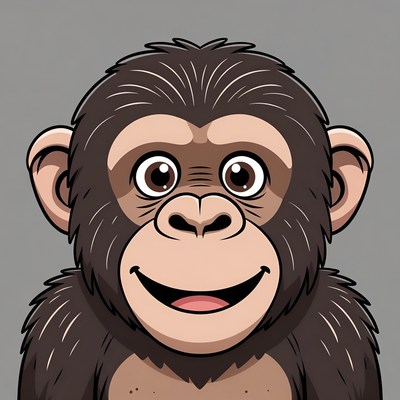 Cartoon Chimpanzee Smiling on Gray Background