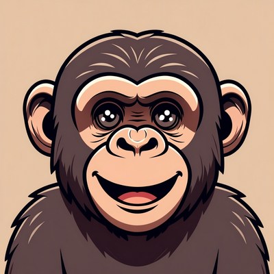Cartoon Chimpanzee Smiling on Beige Background