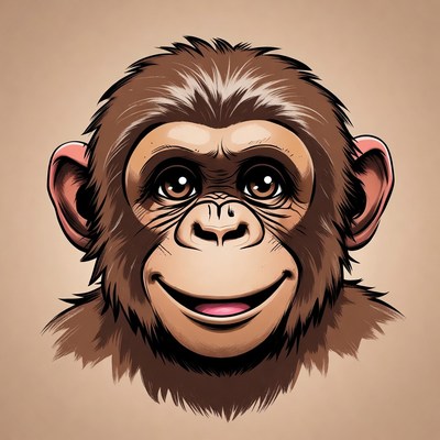 Smiling Cartoon Chimpanzee Face