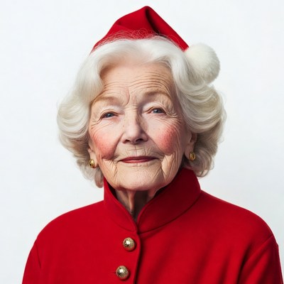 Elderly woman wearing Santa hat