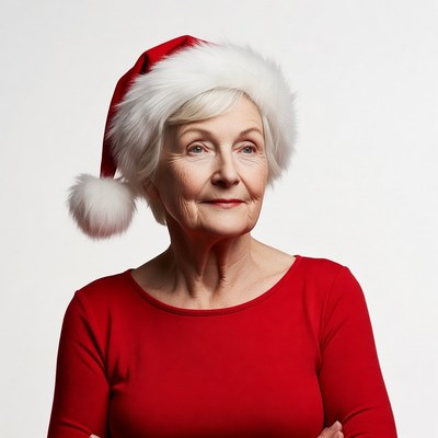 Elderly woman in Santa hat