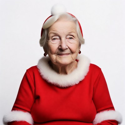 Elderly woman in Santa hat
