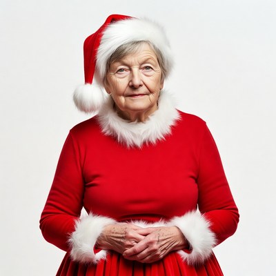 Elderly woman in Santa hat