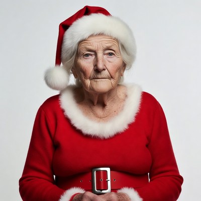 Elderly woman wearing Santa hat