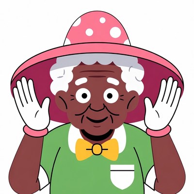 Elderly African-American woman in polka-dot hat