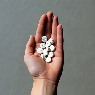 Woman's hand holding white pills