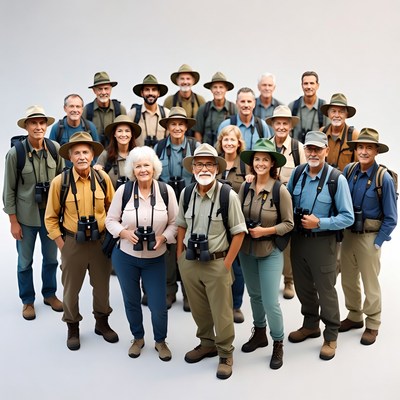 Group of Diverse Senior Explorers with Binoculars