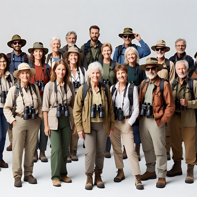 Group of seniors on safari adventure