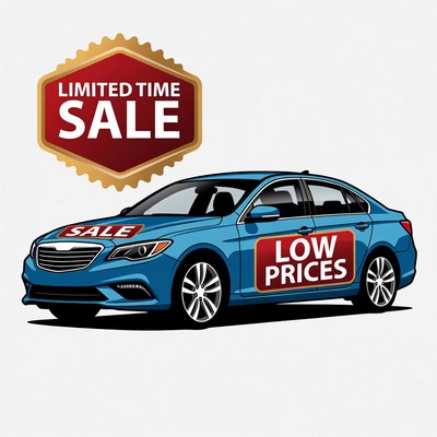 Blue Car with Limited Time Sale Badge