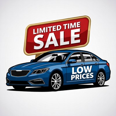 Blue Car with Limited Time Sale Sign