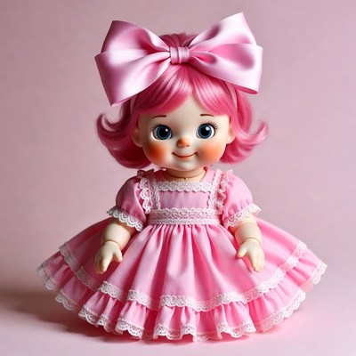 Pink Doll Girl with Big Bow